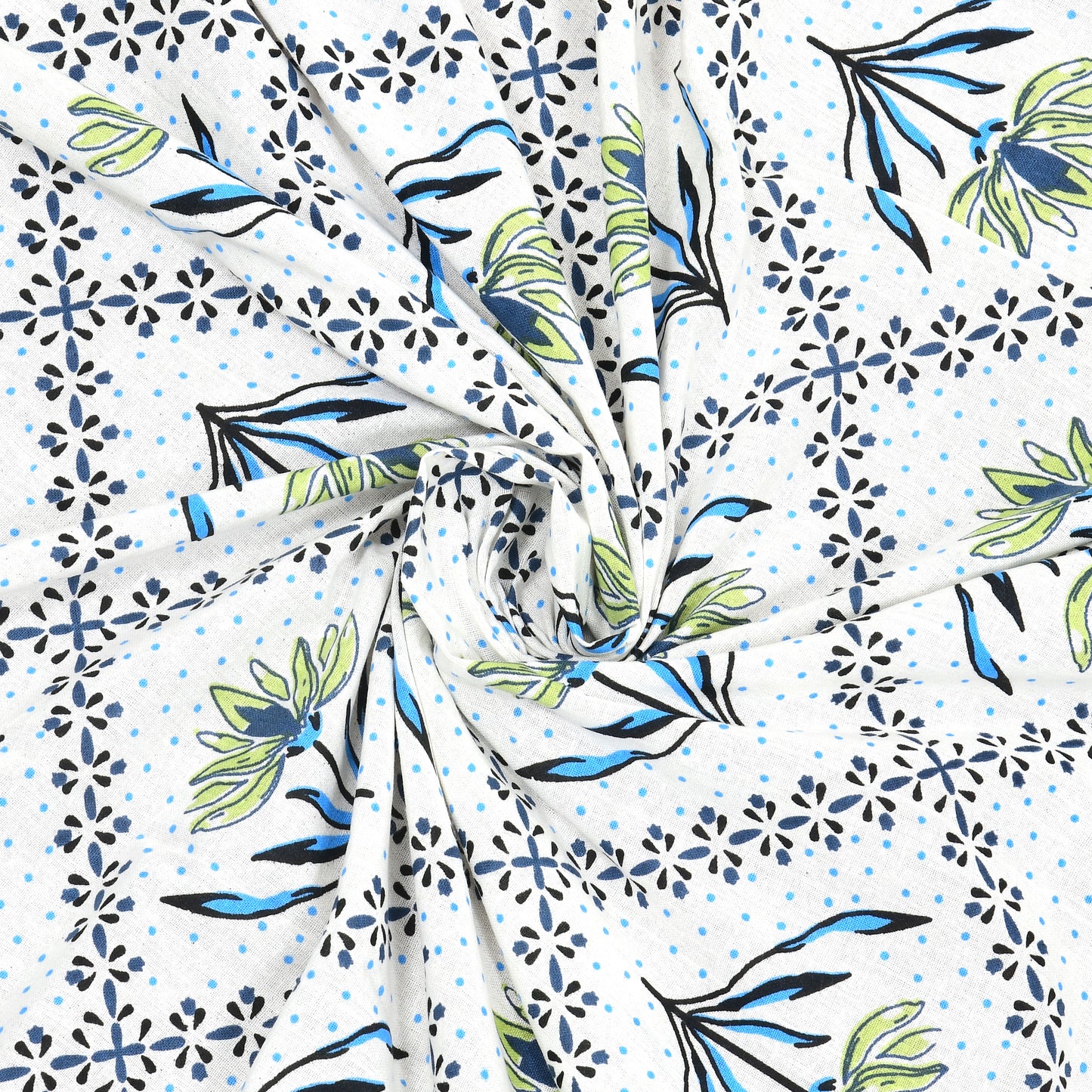 Blue & Green Floral Vines Cotton Bedsheet Set – Elegant Ethnic Look