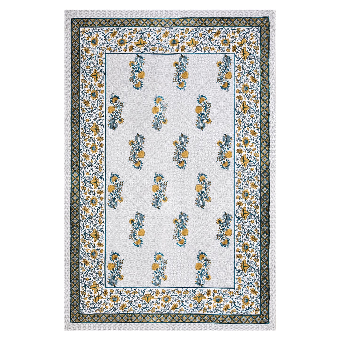 Yellow and Blue Floral Cotton Single Bedsheet