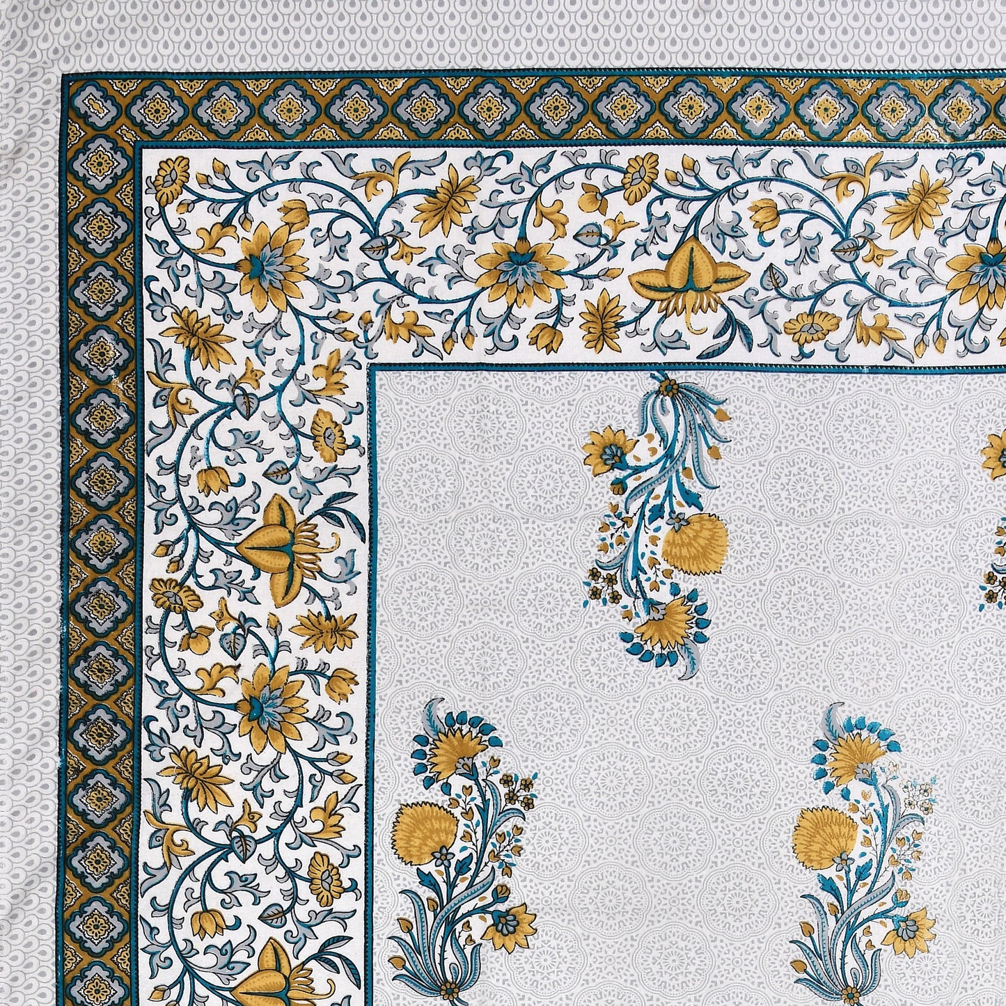 Yellow and Blue Floral Cotton Single Bedsheet