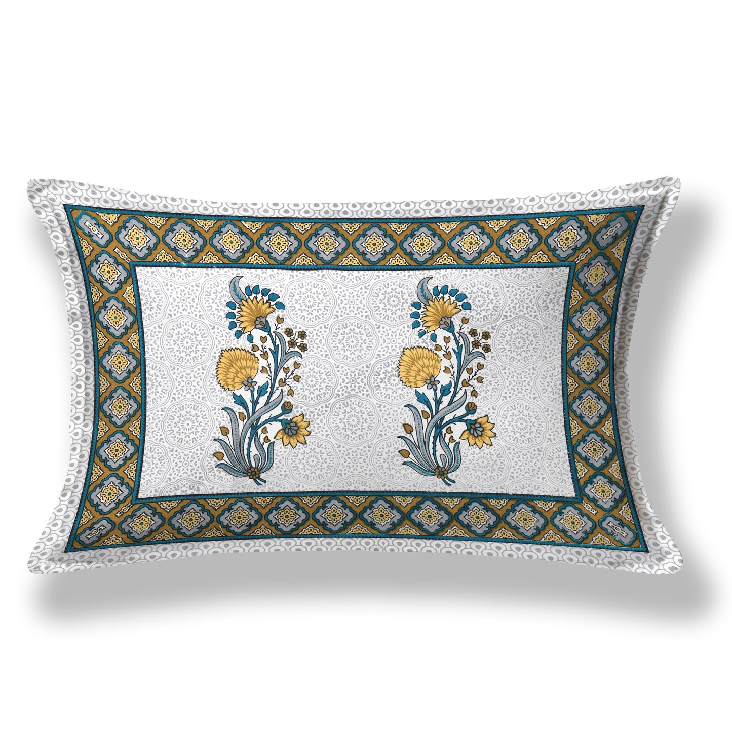 Yellow and Blue Floral Cotton Single Bedsheet