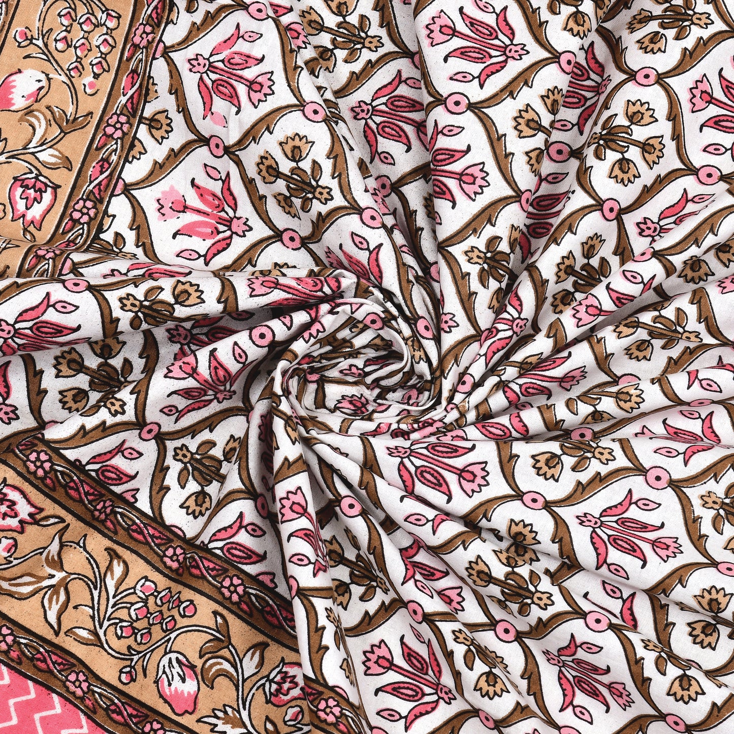 Pink & Gold Ethnic Motif Single Bedsheet