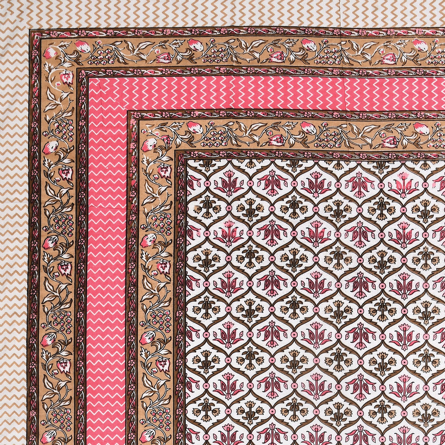 Pink & Gold Ethnic Motif Single Bedsheet