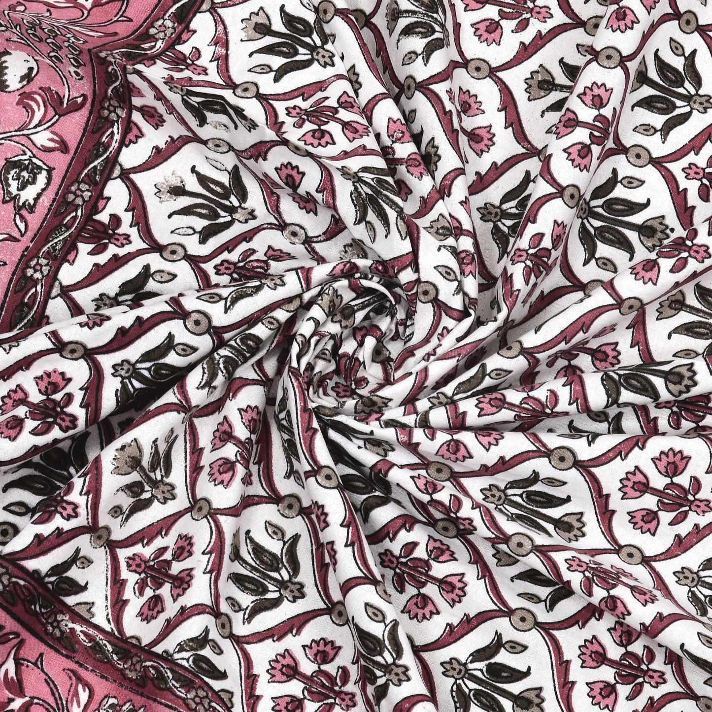 Pink & Black Ethnic Motif Single Bedsheet
