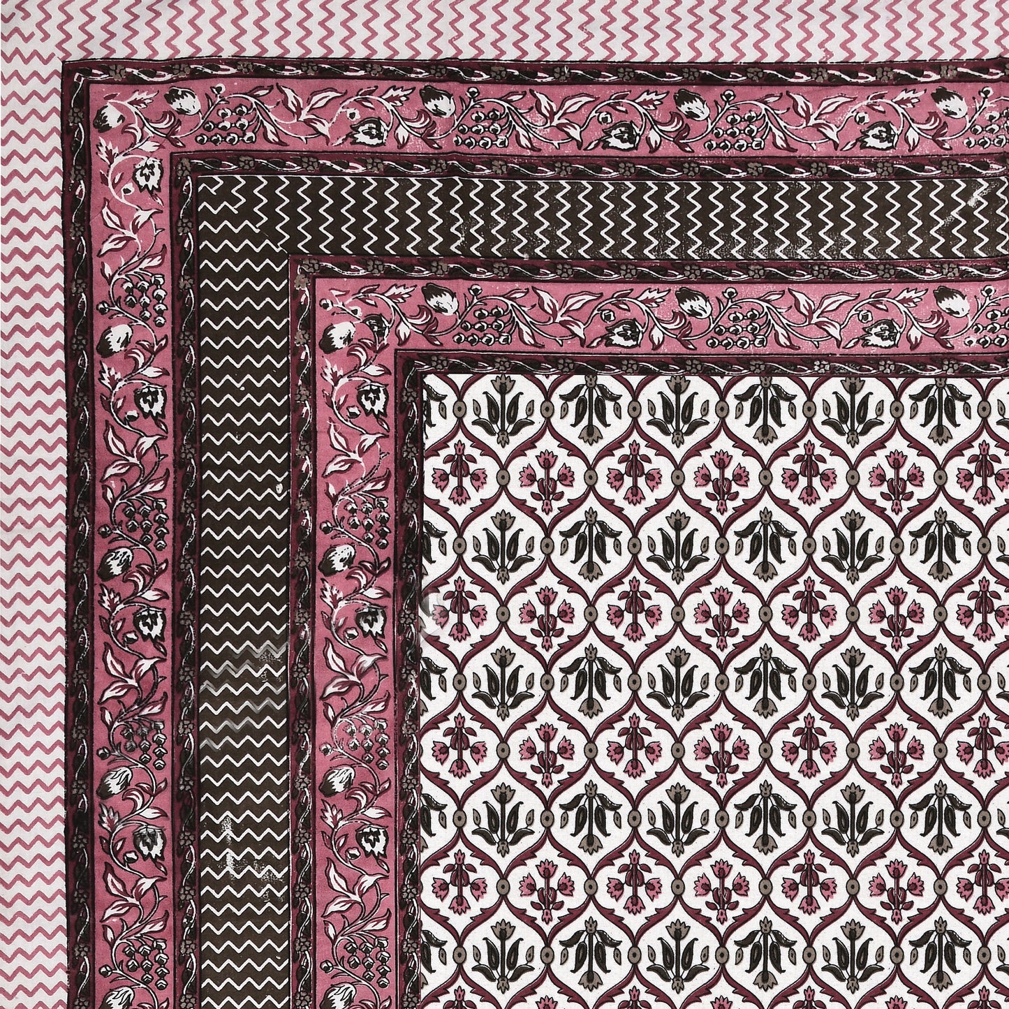 Pink & Black Ethnic Motif Single Bedsheet