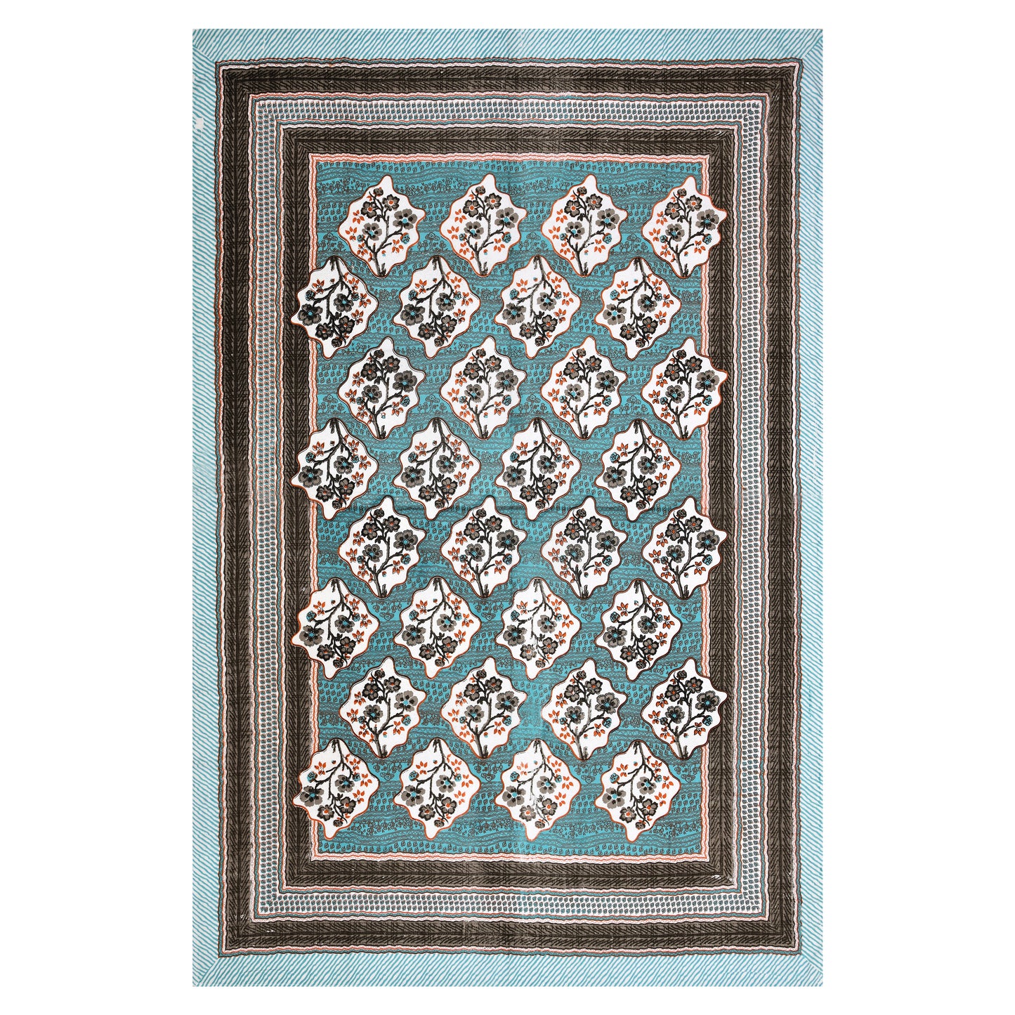 Regal Blossom Frame Aqua Teal Single Bedsheet