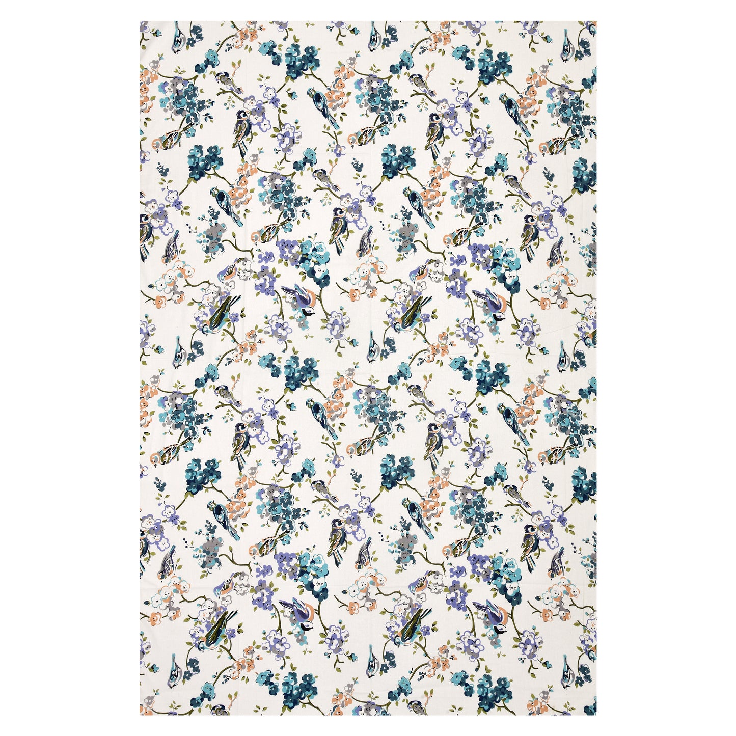 Spring Melody Cotton Single Bedsheet – White Floral Print with Birds