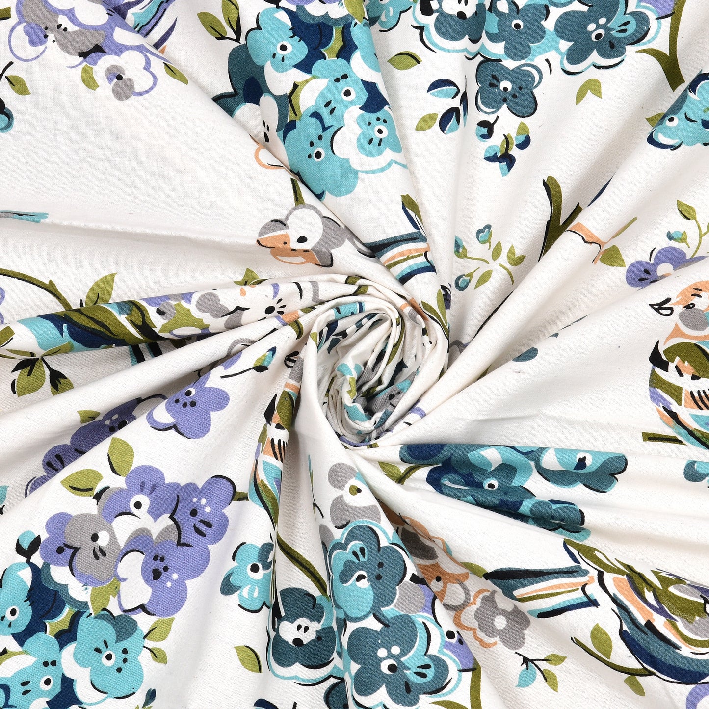 Spring Melody Cotton Single Bedsheet – White Floral Print with Birds