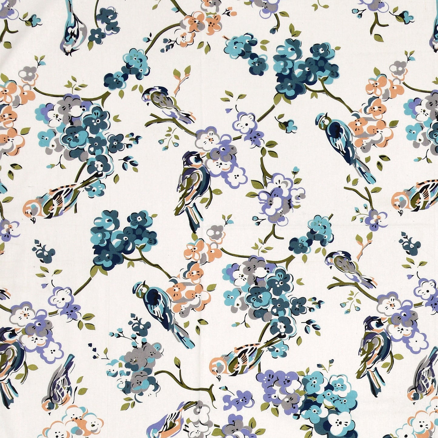 Spring Melody Cotton Single Bedsheet – White Floral Print with Birds
