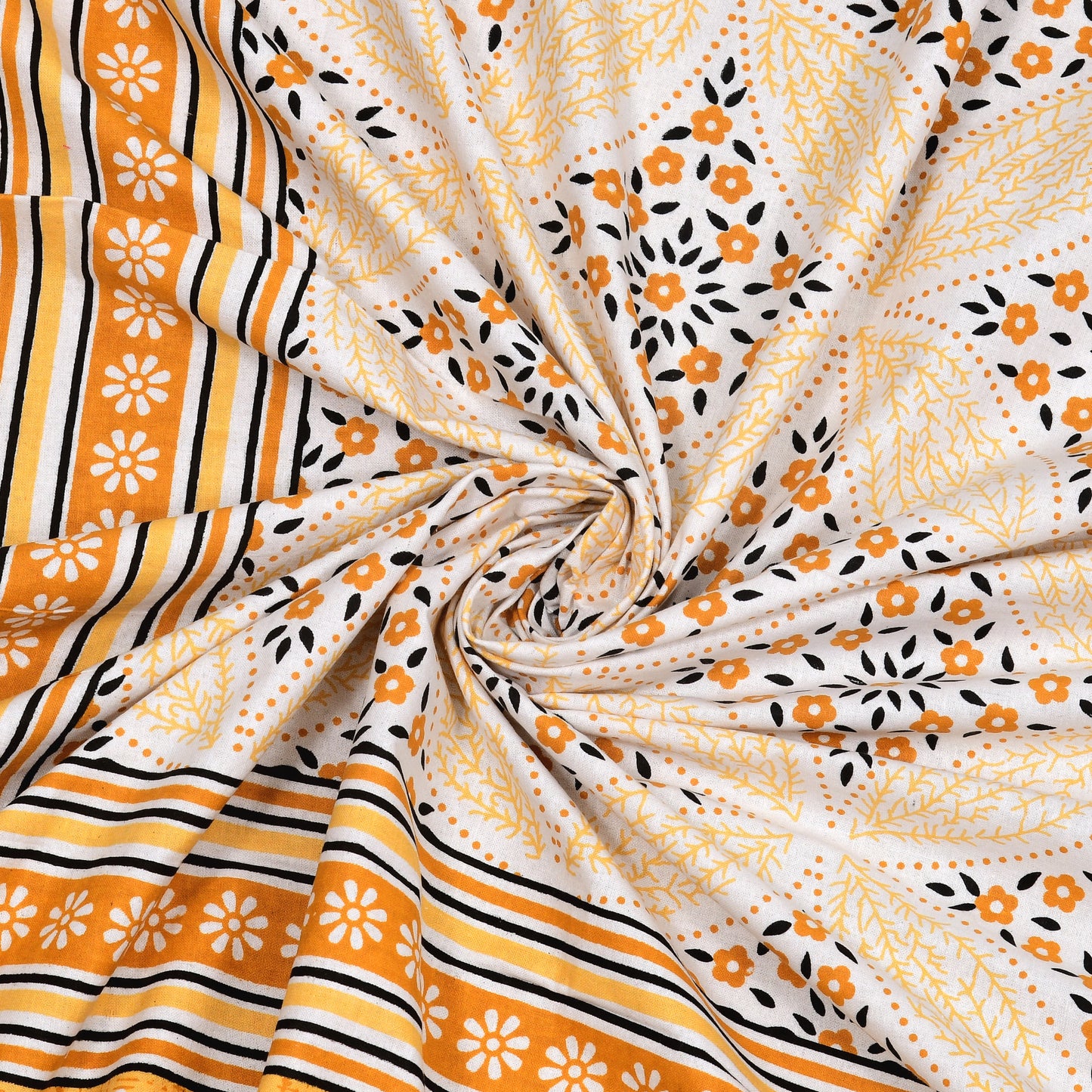 Heritage Bloom Wave – Golden Marigold Single Bedsheet