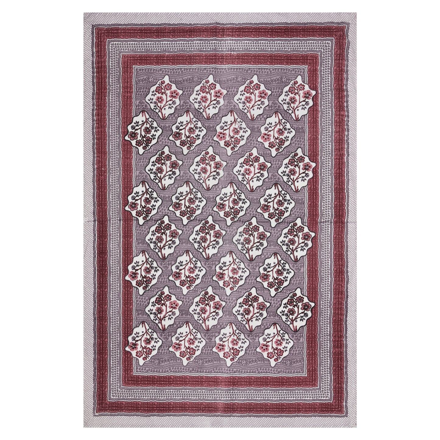 Regal Blossom Frame Maroon Grey Single Bedsheet