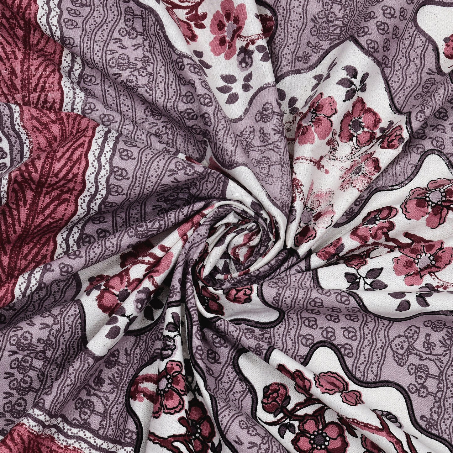 Regal Blossom Frame Maroon Grey Single Bedsheet