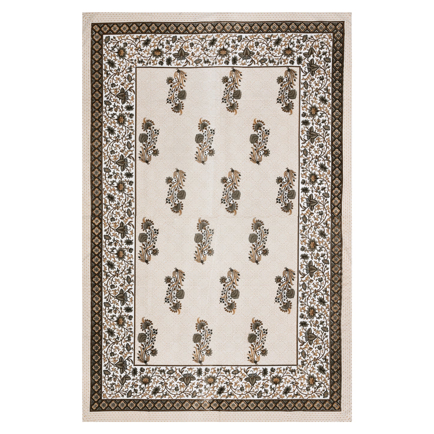 Floral Print Beige Cotton Single Bedsheet