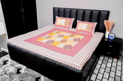 Peach Leaf Design Cotton Bedsheet Set