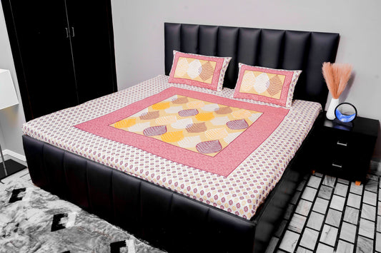 Peach Leaf Design Cotton Bedsheet Set