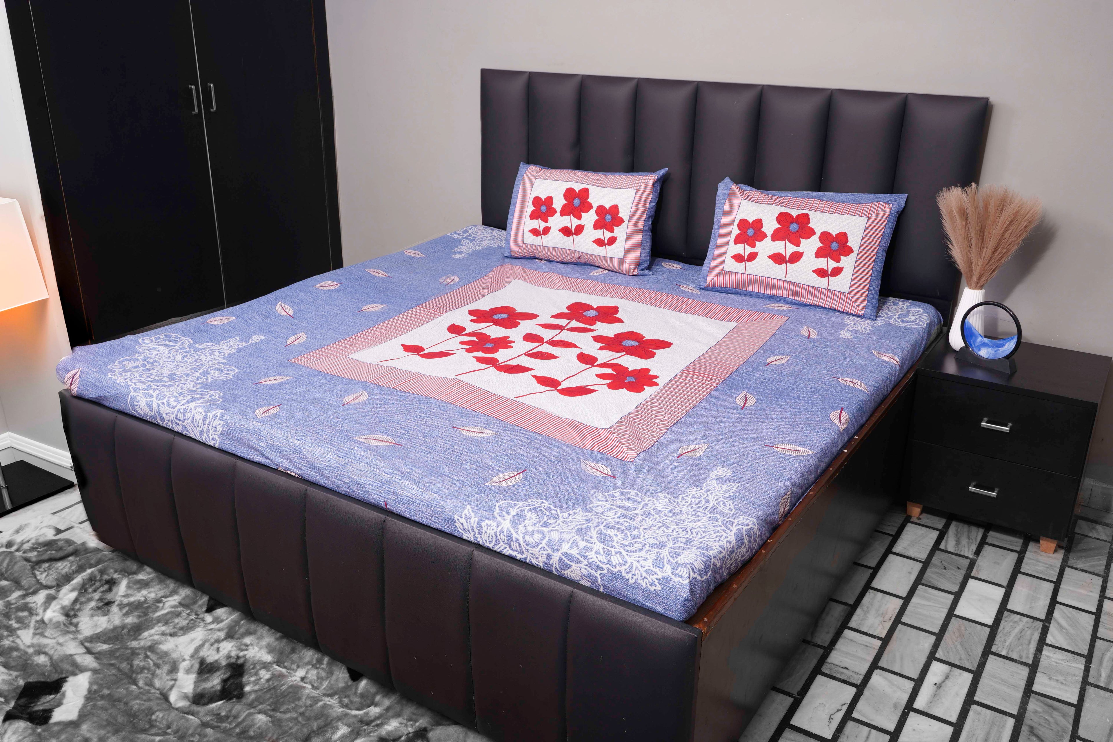 Red Blossom Cotton Bedsheet Set