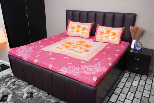 Sunlit Bloom Cotton Bedsheet Set – Pink & Yellow