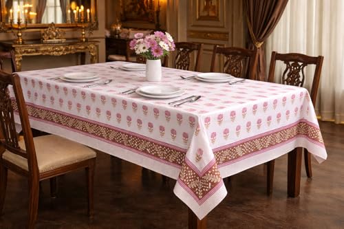 Hand Block Printed Cotton Tablecloth (Floral, 6 Seater)