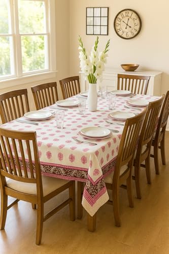Hand Block Printed Cotton Tablecloth (Floral, 6 Seater)