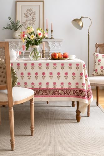 Hand Block Printed Cotton Tablecloth (Floral, 6 Seater)