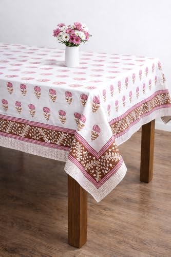 Hand Block Printed Cotton Tablecloth (Floral, 6 Seater)
