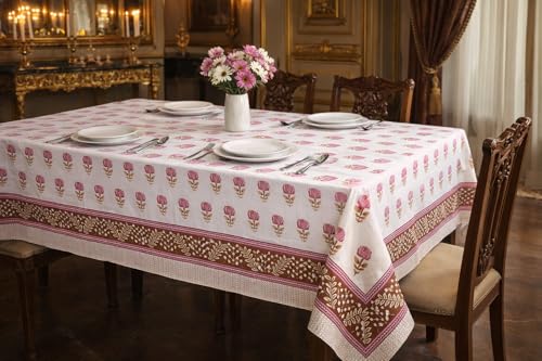 Hand Block Printed Cotton Tablecloth (Floral, 6 Seater)