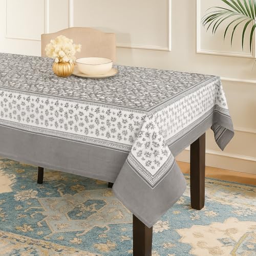 Hand Block Printed Cotton Tablecloth (Floral, 6 Seater)