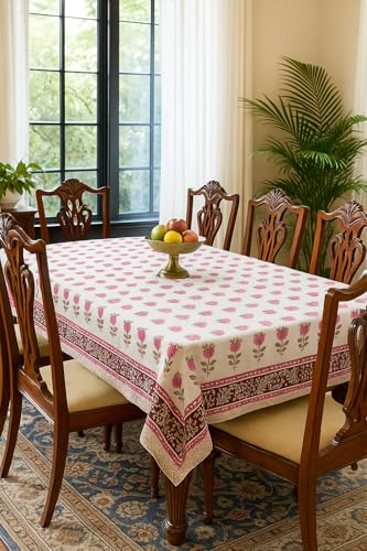 Hand Block Printed Cotton Tablecloth (Floral, 6 Seater)