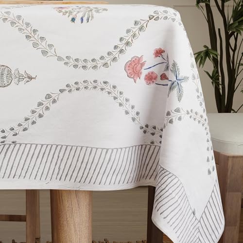 Jaipuri Hand Block Print Cotton Tablecloth (Handcrafted Floral)