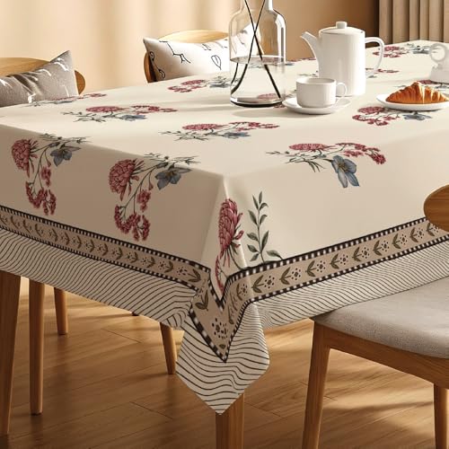Premium Water & Stain Resistant Floral Dining Table Cover (Linen-Blend, 300 GSM)