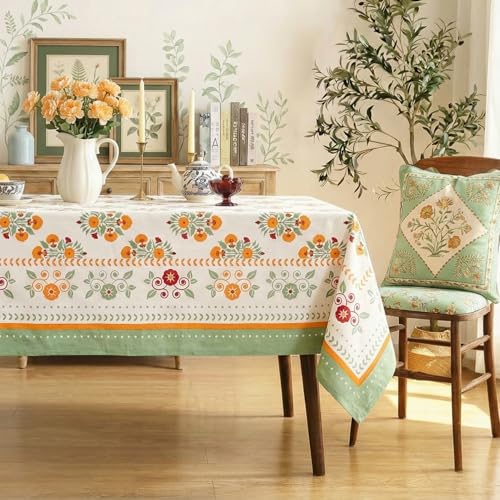 Block Print Cotton Tablecloth (Bohemian Floral, Rectangular)