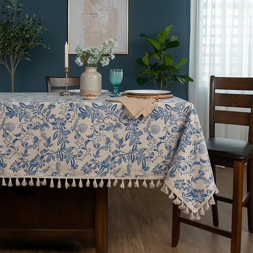 Printed Cotton Tablecloth with Tassels (Vintage Floral)