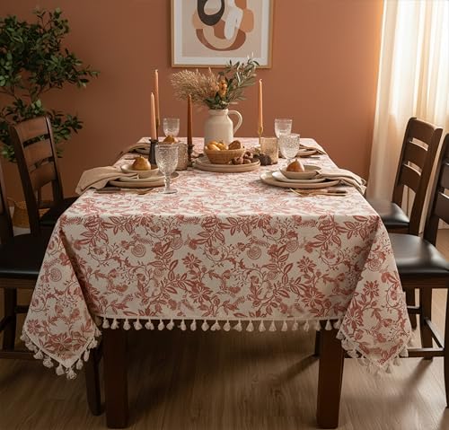 Printed Cotton Tablecloth with Tassels (Vintage Floral)