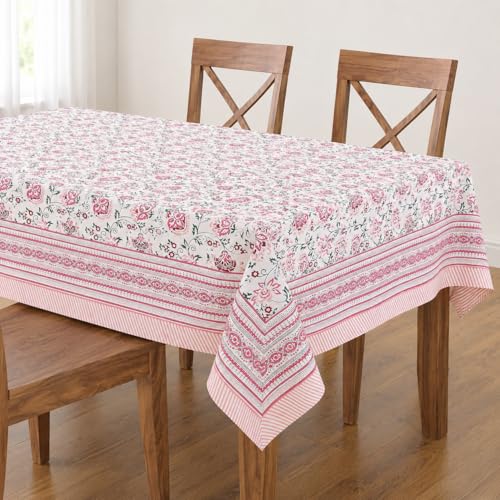 Hand Block Printed Cotton Tablecloth (Floral, 6 Seater)