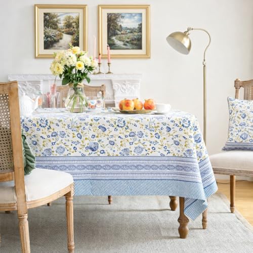 Hand Block Printed Cotton Tablecloth (Floral, 6 Seater)