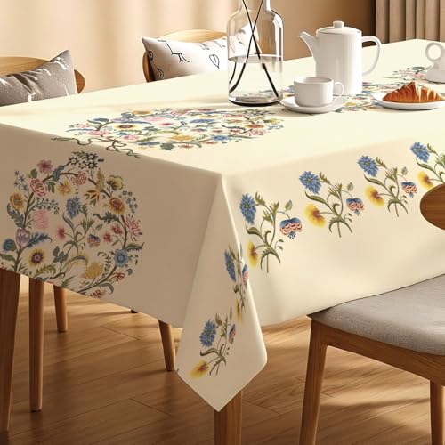 Premium Water & Stain Resistant Floral Dining Table Cover (Linen-Blend, 300 GSM)