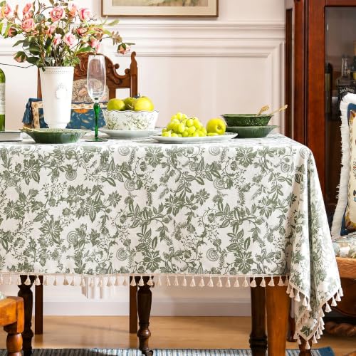 Printed Cotton Tablecloth with Tassels (Vintage Floral)