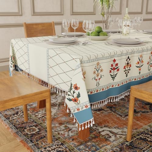Premium Water & Stain Resistant Floral Dining Table Cover (Linen-Blend, 300 GSM)