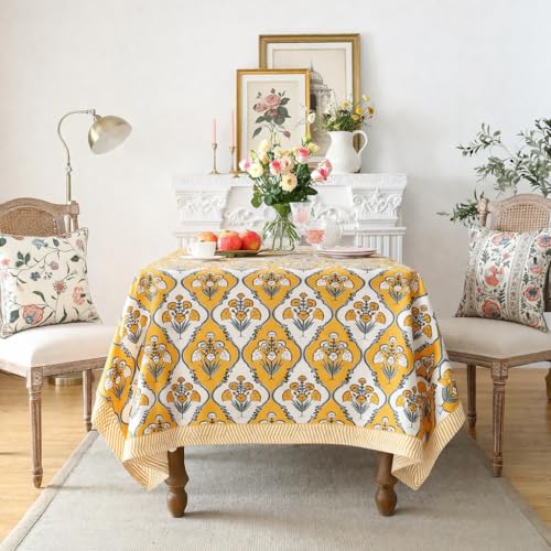 Hand Block Printed Jaipuri Cotton Tablecloth (Ethnic Floral)