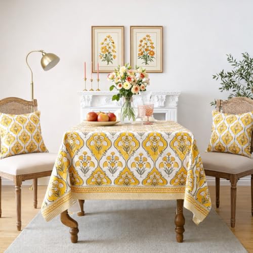 Hand Block Printed Jaipuri Cotton Tablecloth (Ethnic Floral)