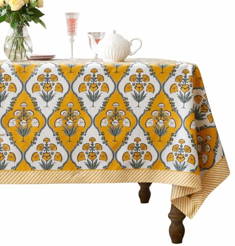 Hand Block Printed Jaipuri Cotton Tablecloth (Ethnic Floral)