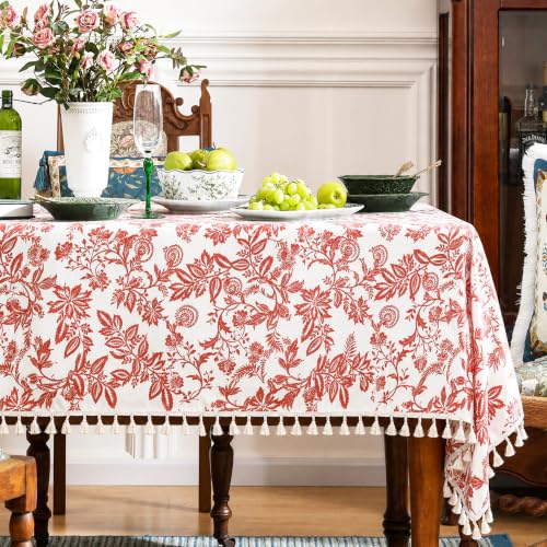 Printed Cotton Tablecloth with Tassels (Vintage Floral)