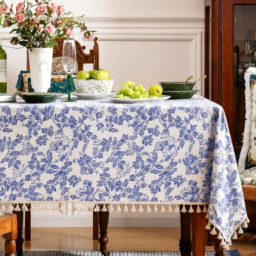 Printed Cotton Tablecloth with Tassels (Vintage Floral)