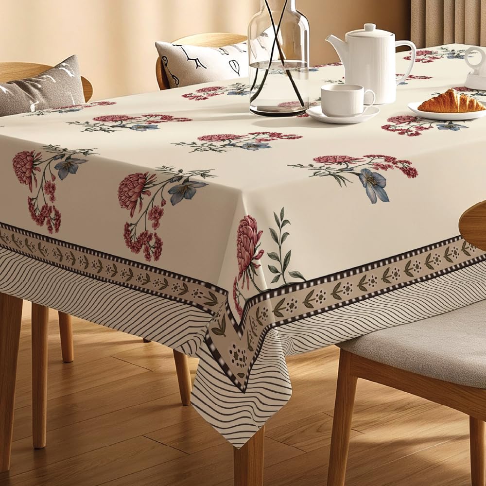 Premium Water & Stain Resistant Floral Dining Table Cover (Linen-Blend, 300 GSM)