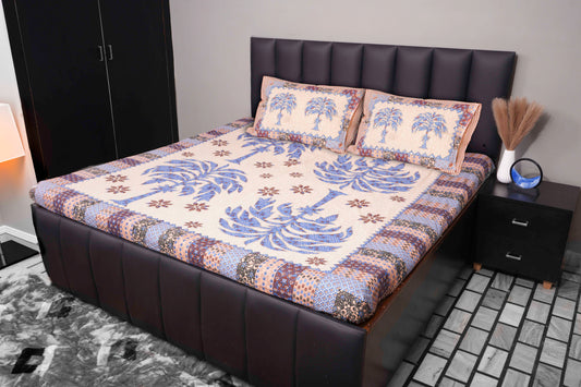 Blue Palm Tree Cotton Bedsheet Set