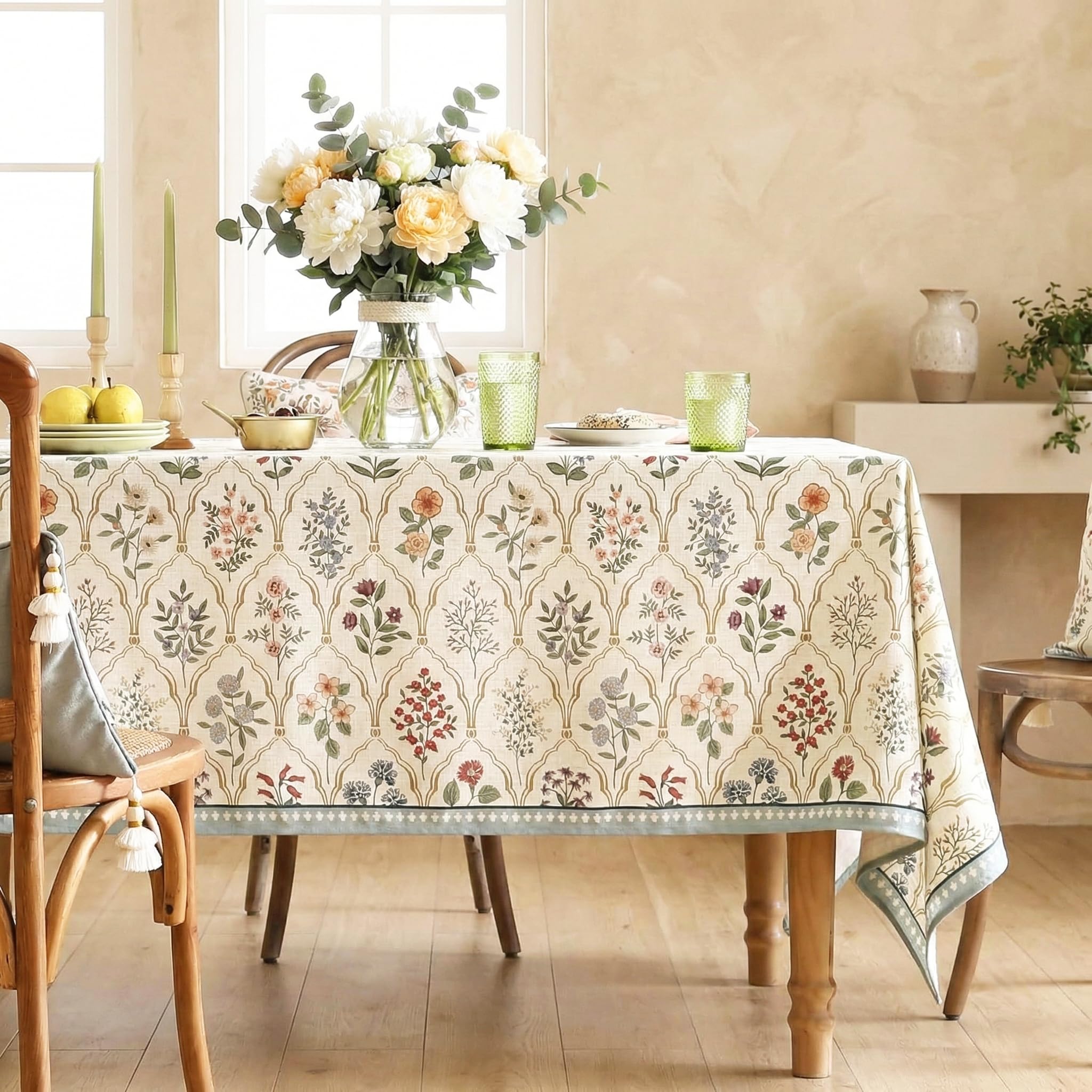 Premium Luxury Fabric Floral Dining Table Cover (6 Seater)