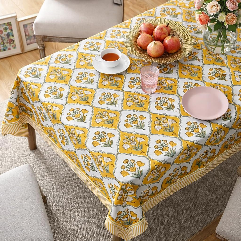 Hand Block Printed Jaipuri Cotton Tablecloth (Ethnic Floral)
