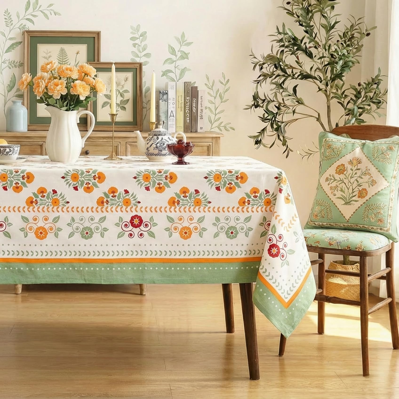Block Print Cotton Tablecloth (Bohemian Floral)