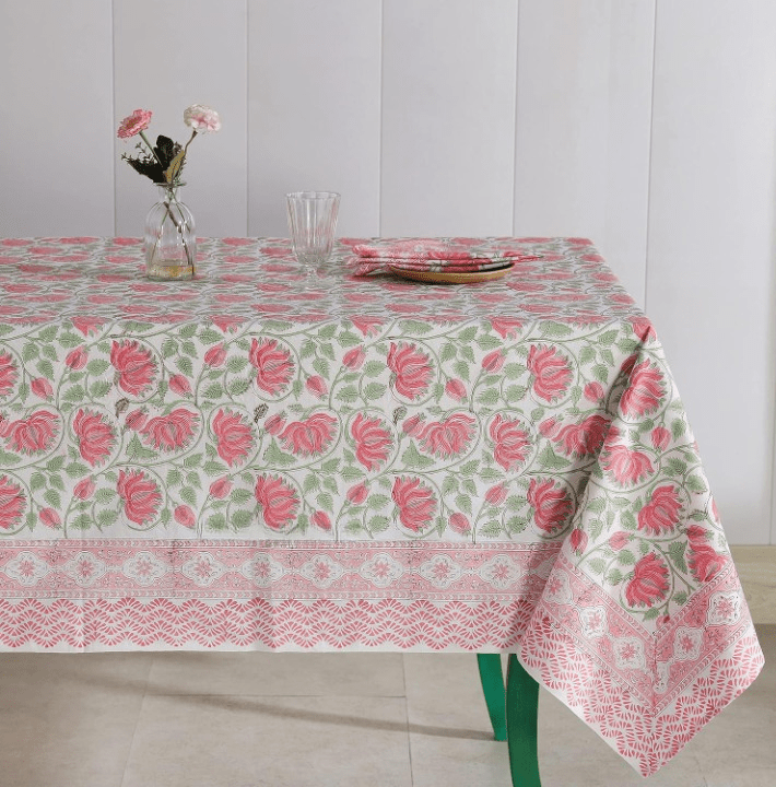 Pure Cotton Hand Block Printed Table Cloth with Napkins