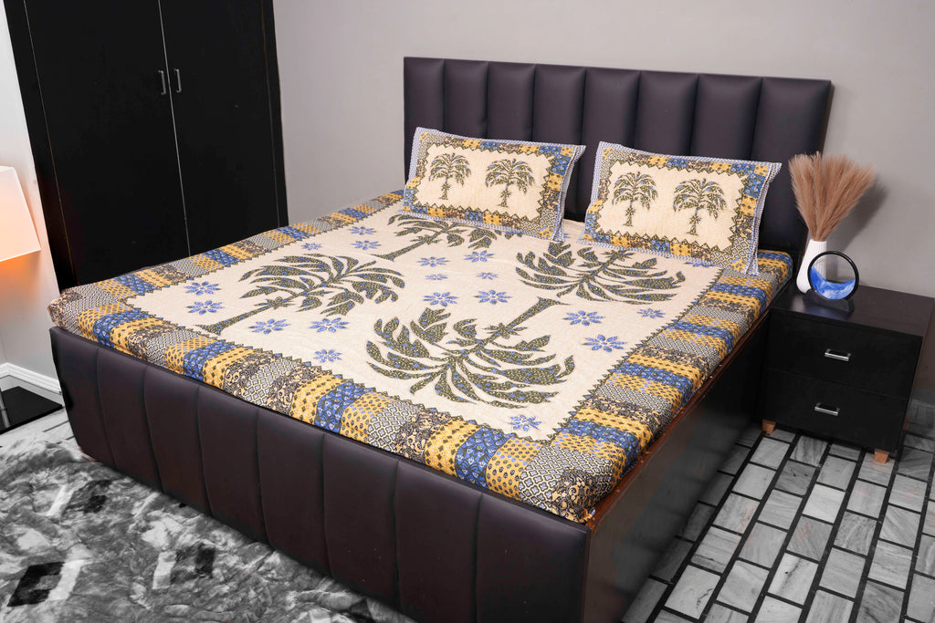 Green Palm Tree Cotton Bedsheet Set