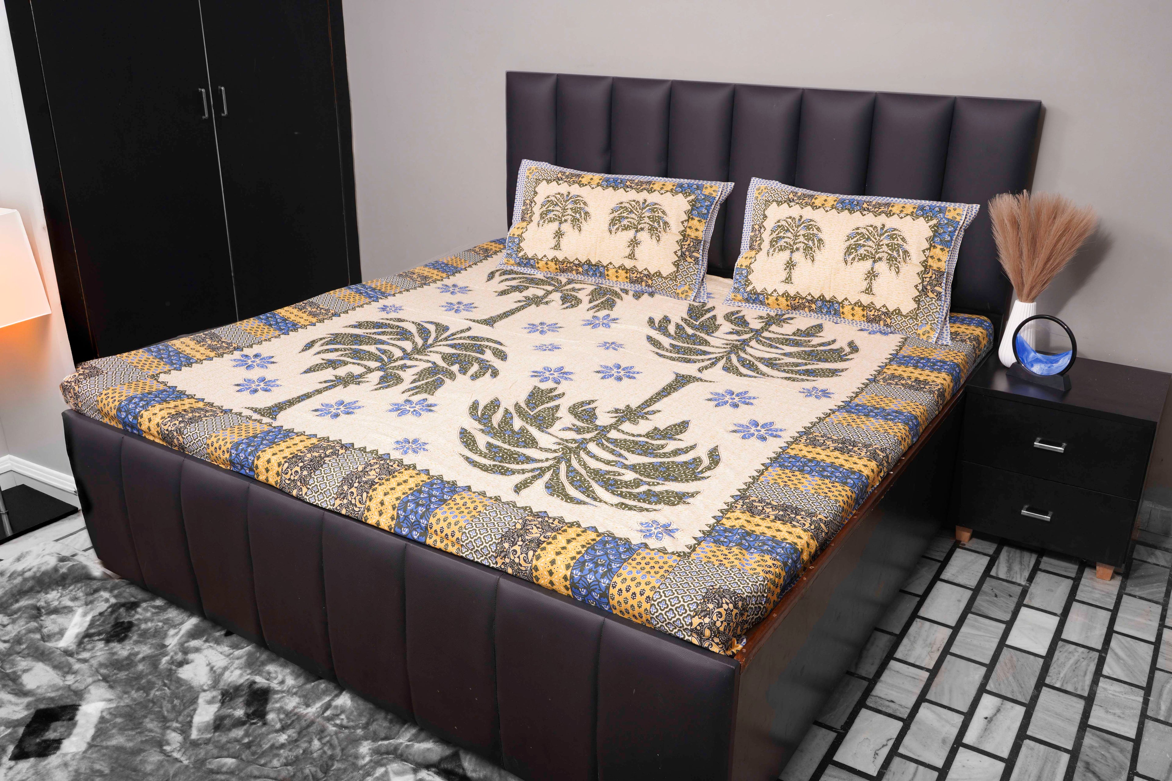 Green Palm Tree Cotton Bedsheet Set